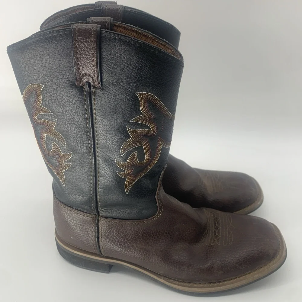 BOYS'  WORK Cowboy  WESTERN BOOTS - SQUARE TOE Youth Size 3 Magellan Outfitters